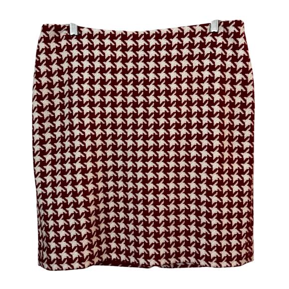 Talbots Skirt Womens 10P Red White Houndstooth‎ Wool Blend Christmas Preppy - Picture 1 of 7